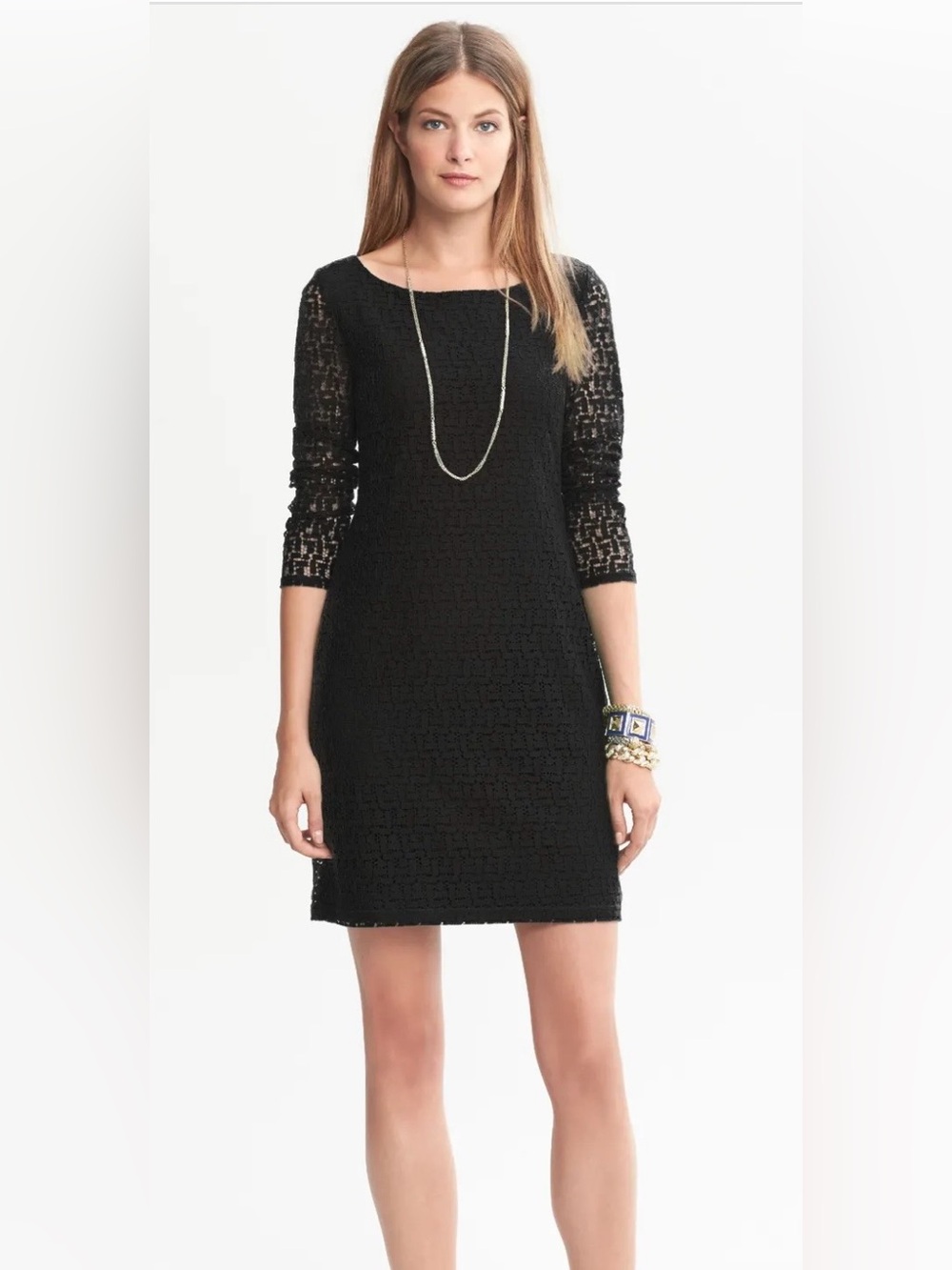Banana Republic Black Geometric Lace Sheath Dress Size 4